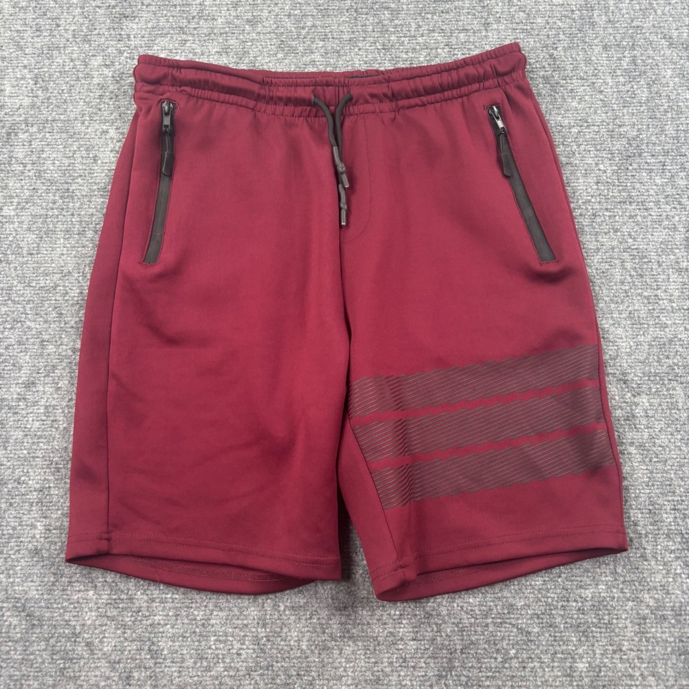 Public Record Athletic Shorts Medium Maroon Zip Pockets Standard Fit Mens